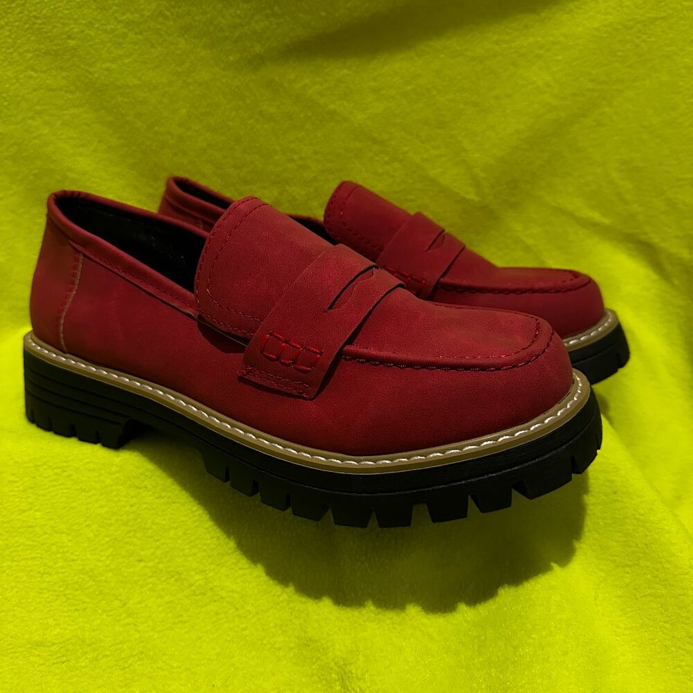 Red Chunky Lug Sole Penny Loafers Women’s Size 10 / EU 42 Platform Shoes